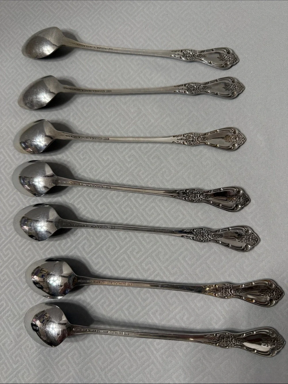 Vtg Oneida Distinction Deluxe Kennett Square   Stainless Ice Tea Spoons Set of 7